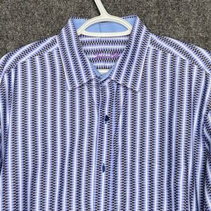 Tasso Elba Men's L‎ (16-16.5) Long Sleeve Button Down Dress Shirt Blue Patterned
